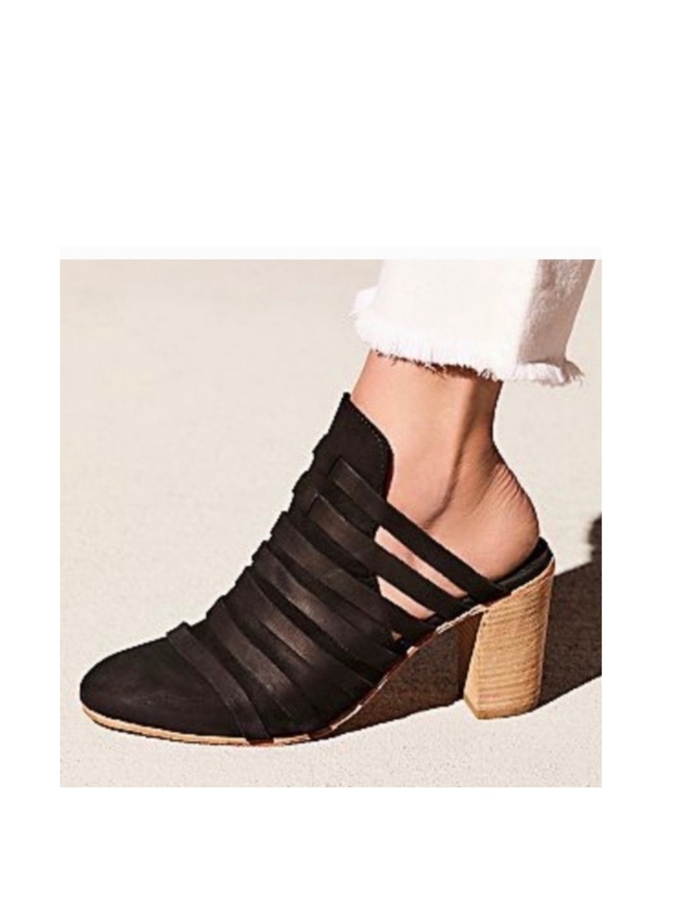 Free People Black Byron Strappy Suede Heeled Mule Size 38 8